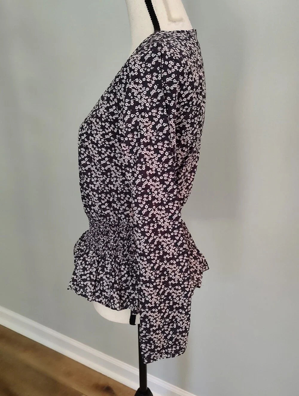 J. Crew Liberty Fabric Misti Valeria Floral Top Purple White Black Smock…